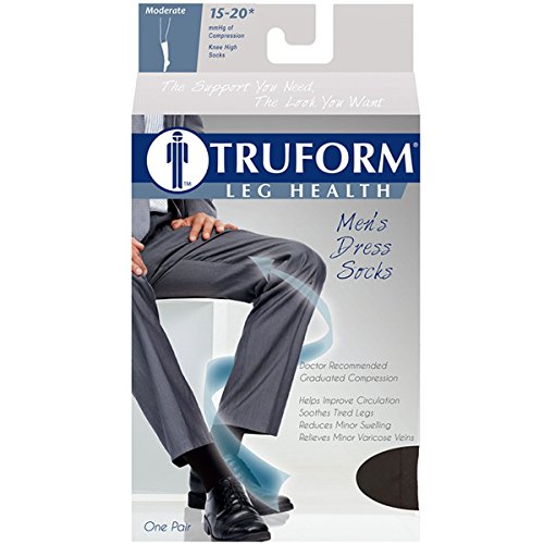 Truform Men's Knee High 15-20 mmHg Compression Dress Socks, Black, Large