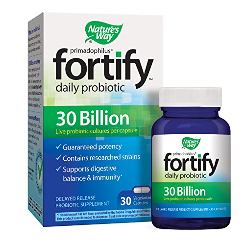 Nature's Way Primadophilus Fortify Daily Probiotic, 30 Billion Active Cultures, Acidophilus, Guaranteed Potency, Researched Strains, Delayed Release, 30 Vegetarian Capsules, Gluten-Free