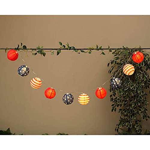 The Gerson Company Battery Operated LED Lighted Americana Paper Lantern Light String