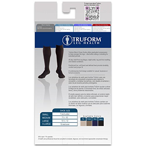 Truform Men's Knee High 8-15 mmHg Compression Dress Socks, Black, Medium