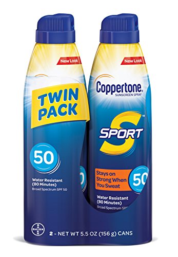 Coppertone SPORT Continuous Sunscreen Spray Broad Spectrum SPF 50 (5.5-Ounce Bottle, Twin Pack)