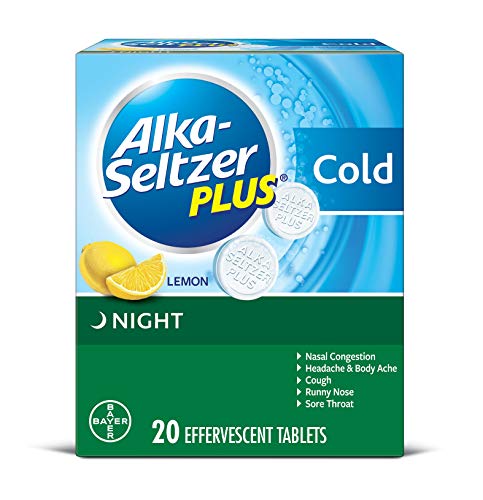 Alka-Seltzer Plus Night Cold Medicine, Lemon Effervescent Tablets With Pain Reliever/Fever Reducer, Lemon, 20 Count