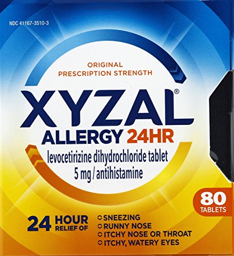 Xyzal Allergy 24 Hour, Allergy Tablet, 80 Count, All Day and Night Relief from Allergy Symptoms Including Sneezing, Runny Nose, Itchy Nose or Throat, Itchy, Watery Eyes