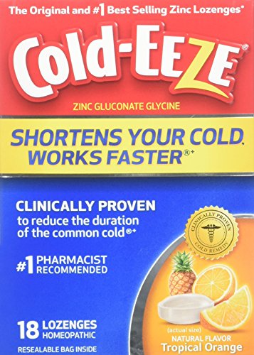 Cold-EEZE Cold Remedy Lozenges Tropical Orange, 18 Count, Cold Remedy Lozenges, 1 Pharmacist Recommended Zinc Lozenge, Shortens Colds