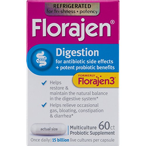 Florajen3 Digestion High Potency Refrigerated Probiotics | for Antibiotic Side Effects | 60 Capsules | Packaging May Vary