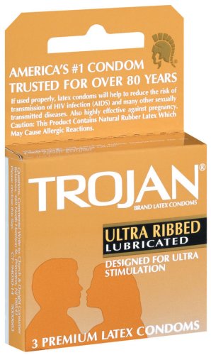 Trojan Stimulations Ultra Ribbed Lubricated Latex Condoms-3 ct