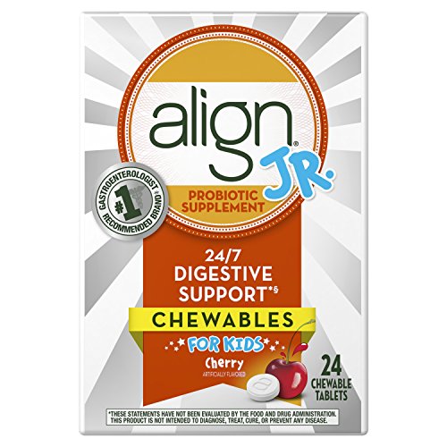 Align Jr. Chewables for Children, Daily Probiotic Supplement for Kids Digestive Health, Cherry Smoothie Flavor, 24 count, #1 Recommended Probiotic by Brand by Doctors