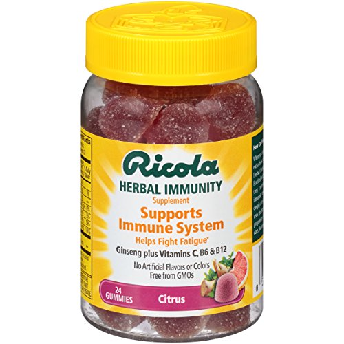 Ricola Herb Immunity Gummies Citrus, 24 Gummies, Support Your Immune System, Immunity Gummies Include Ginseng, Vitamins C, B6, B12, Swiss Herbs, No Artificial Flavors or Colors