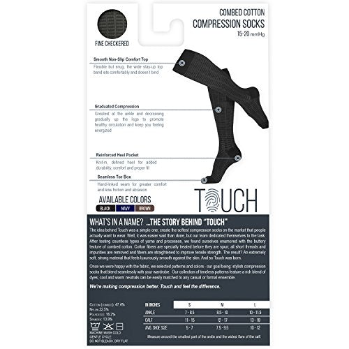 TOUCH Compression Socks for Women, 15-20 mmHg, Checkered, Cotton, 1 pair, Black, Small