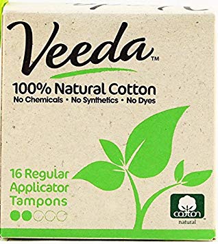 Veeda, 100% Hypoallergenic, Natural Cotton, Chemical Free, Unscented,Regular Tampons with Applicator, 16 count