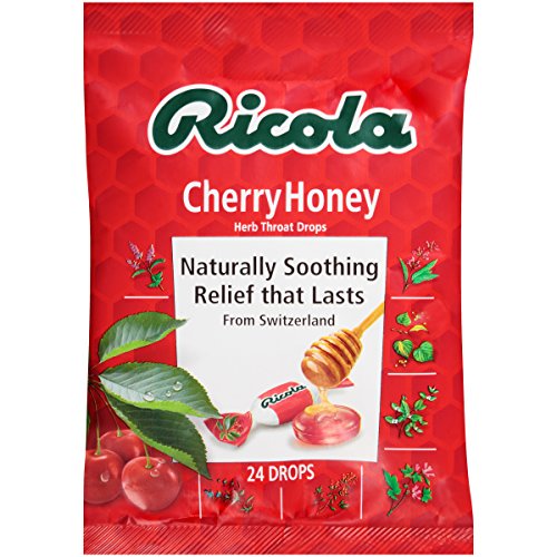 Ricola Cherry Honey Throat Drops, 24 Drops, Naturally Soothing Relief that Lasts for Scratchy, Hoarse, and Sore Throats