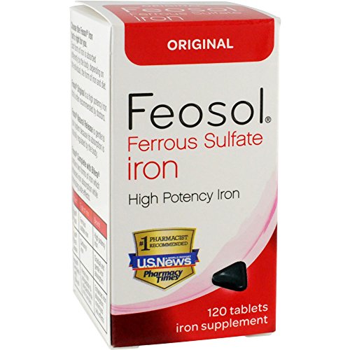 Feosol® Iron Supplement, Original formula, Ferrous Sulphate 325 mg, 65 mg elemental iron, 120 Count