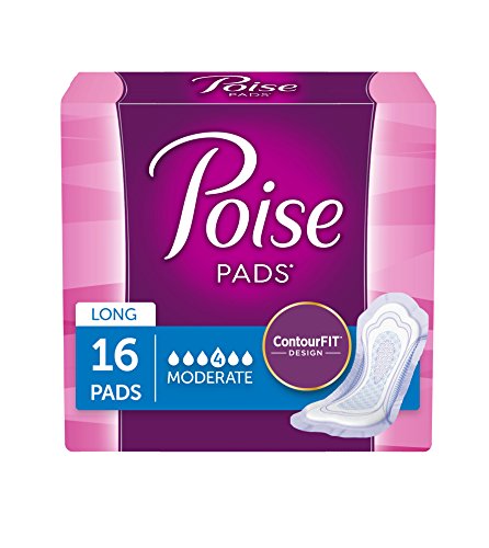 Poise Incontinence Pads, Moderate Absorbency, Long, 16 Count