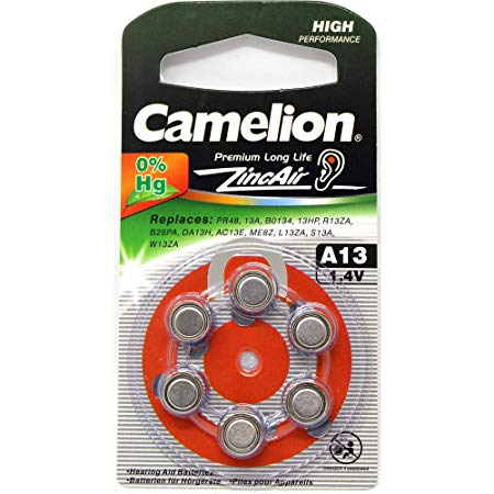 Camelion A13 1.4V 280mAh Zinc Air Hearing Aid 6pk Blister FAST USA SHIP