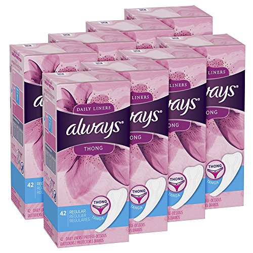 Always Dailies Thong Panty Liners for Women, 42 Count - Pack of 8 (336 Count Total)