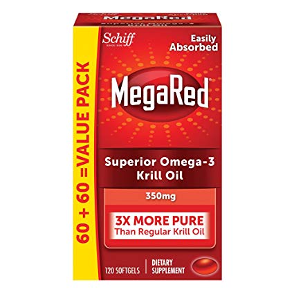 MegaRed 350mg Omega-3 Krill Oil - No fishy aftertaste as with Fish Oil, 120 softgels