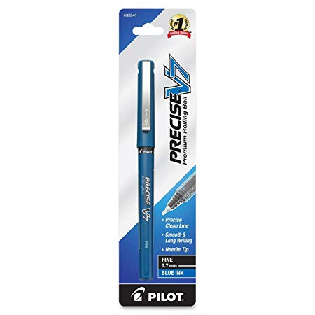 Pilot Precise V7 Rolling Ball Pen, Capped, Fine Point (.7mm), Single Pen, Blue Ink (35341), Patented Precision Point Technology, Smooth Skip-Free Writing, Visible Ink Supply