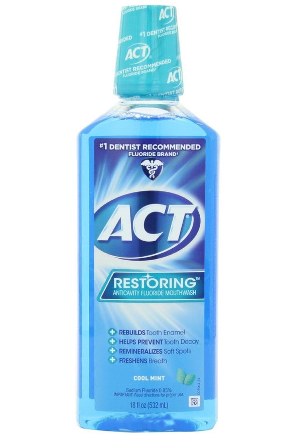 ACT Restoring Anticavity Fluoride Mouthwash, Cool Mint - 18 Fl Oz - Buy Packs and SAVE