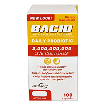 Bacid Daily Probiotic | 100 Capsules | Dietary Supplement for Digestive Health | 2 Billion Bacillus Coagulans Live Cultures