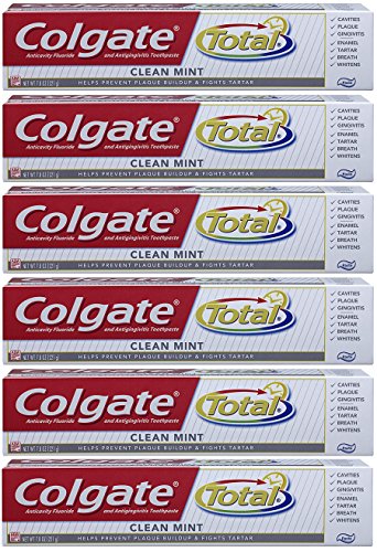 Colgate Total Fluoride Toothpaste, Clean Mint, 7.80 oz ( Packs of 6)