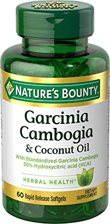 Nature's Bounty Garcinia Cambogia Pills and Coconut Oil Herbal Health Supplement, Hydroxy citric Acid, 60 Softgels