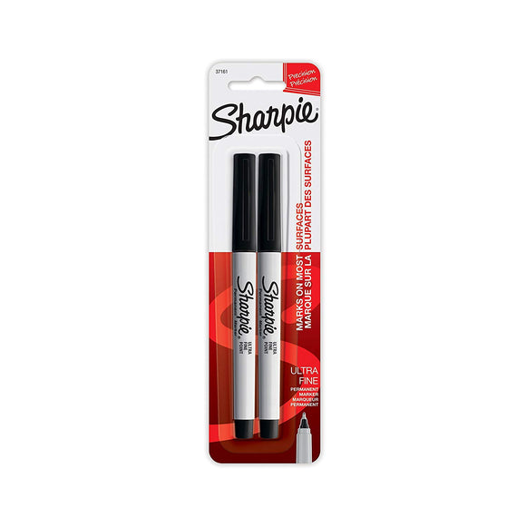Sharpie 37161PP Ultra Fine Point Permanent Markers, Resists Fading and Water, Black Color, Blister with 2 Markers