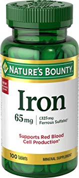 Nature's Bounty Iron 65 Mg.(325 mg Ferrous Sulfate), 100 Tablets