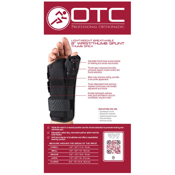 OTC Wrist-Thumb Splint, 8-Inch Adult, Lightweight Breathable, Large (Right Hand)