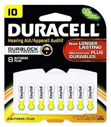 Duracell DA10B8ZM10 Easy Tab Hearing Aid Zinc Air Battery Pack, 10 Size, 1.4V, 95 mAh Capacity