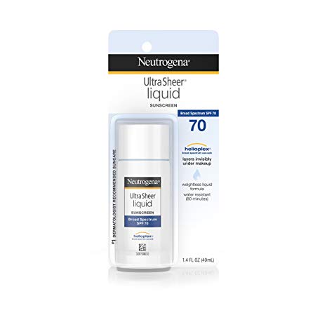 Neutrogena Ultra Sheer Liquid Daily Facial Sunscreen with Broad Spectrum SPF 70, Non-Comedogenic, Oil-Free & PABA-Free Weightless Sun Protection, 1.4 fl. oz