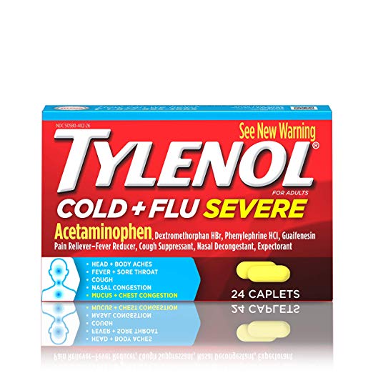 TYLENOL Multi Symptom Relief Cold and Flu Caplets for Adults With Acetaminophen, 24 Count,