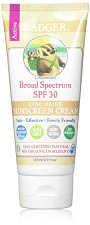 Badger Certified Natural Broad Spectrum Sunscreen SPF 30, Unscented, 2.9 Fluid Ounce