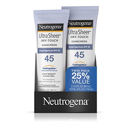 Neutrogena Ultra Sheer Dry-Touch Water Resistant and Non-Greasy Sunscreen Lotion with Broad Spectrum SPF 45, 3 fl. oz,