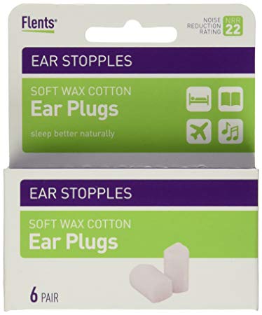 Flents Ear Stopples (6 pairs of soft wax ear plugs) NRR 22