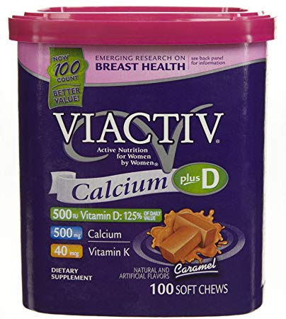 Viactiv Calcium Plus Vit D Plus K Soft Chews, Caramel, 100 Count