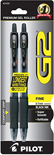 Pilot G2 Retractable Premium Gel Ink Roller Ball Pens, Fine Point, 2-Pack, Bl...