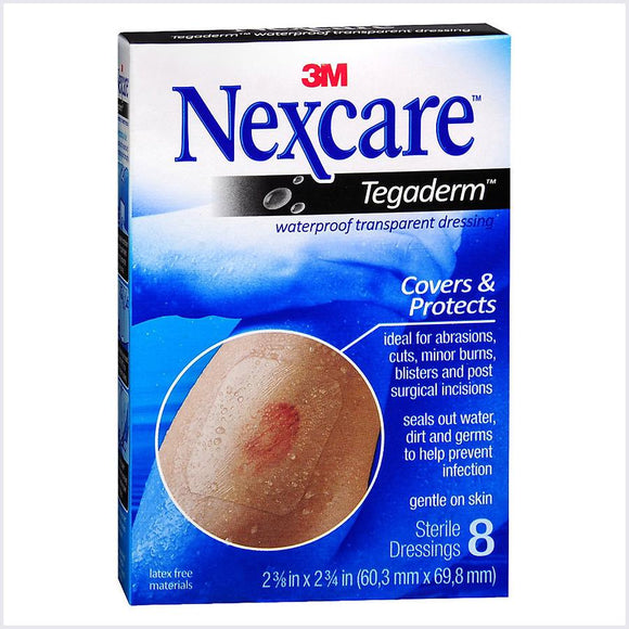 Nexcare Tegaderm Waterproof Transparent Dressing, From the #1 Hospital Brand, Ultra Thin, Protects Cuts, Minor Burns, Blisters and Post-Surgical Incisions, 8 Count, 2-3/8-Inches X 2-3/4-Inches