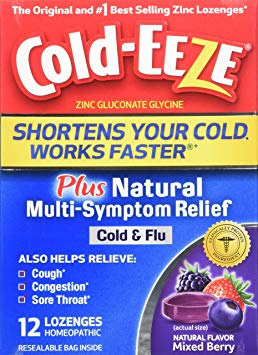 Cold-EEZE Plus Multi-Symptom Relief Cold & Flu Mixed Berry Flavor lozenge, 12 Count, Cold and Flu Remedy, Mixed Fruit, Pharmacist Recommended zinc lozenge