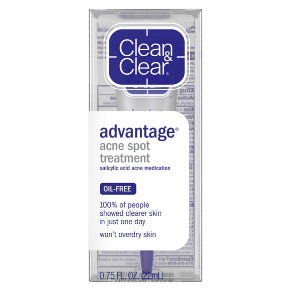 Clean & Clear Advantage Acne Spot Treatment, Oil-Free Acne Medication with Salicylic Acid and Witch Hazel for Rapid Acne Treatment, .75 fl. oz