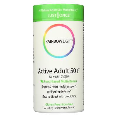 Rainbow Light - Active Adult 50+ Multivitamin with CoQ10 - Food-Based Supplement Provides Antioxidant Protection and Probiotics, Supports Energy, Nutrition, and Stress Management - 90 Tablets