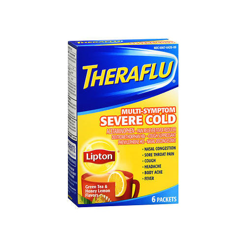 Theraflu Multi-Symptom Severe Cold Packets Lipton Green Tea & Honey Lemon Flavor 6 EA