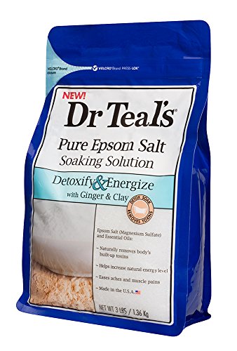 Dr Teal's Pure Epsom Salt Soaking Solution, Detoxify & Energize with Ginger & Clay, 3 lbs