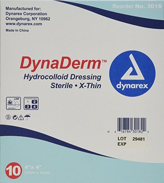 Dynarex Dynaderm Hydrocolloid Dressing, Thin,4 x 4 Inch/10 Count